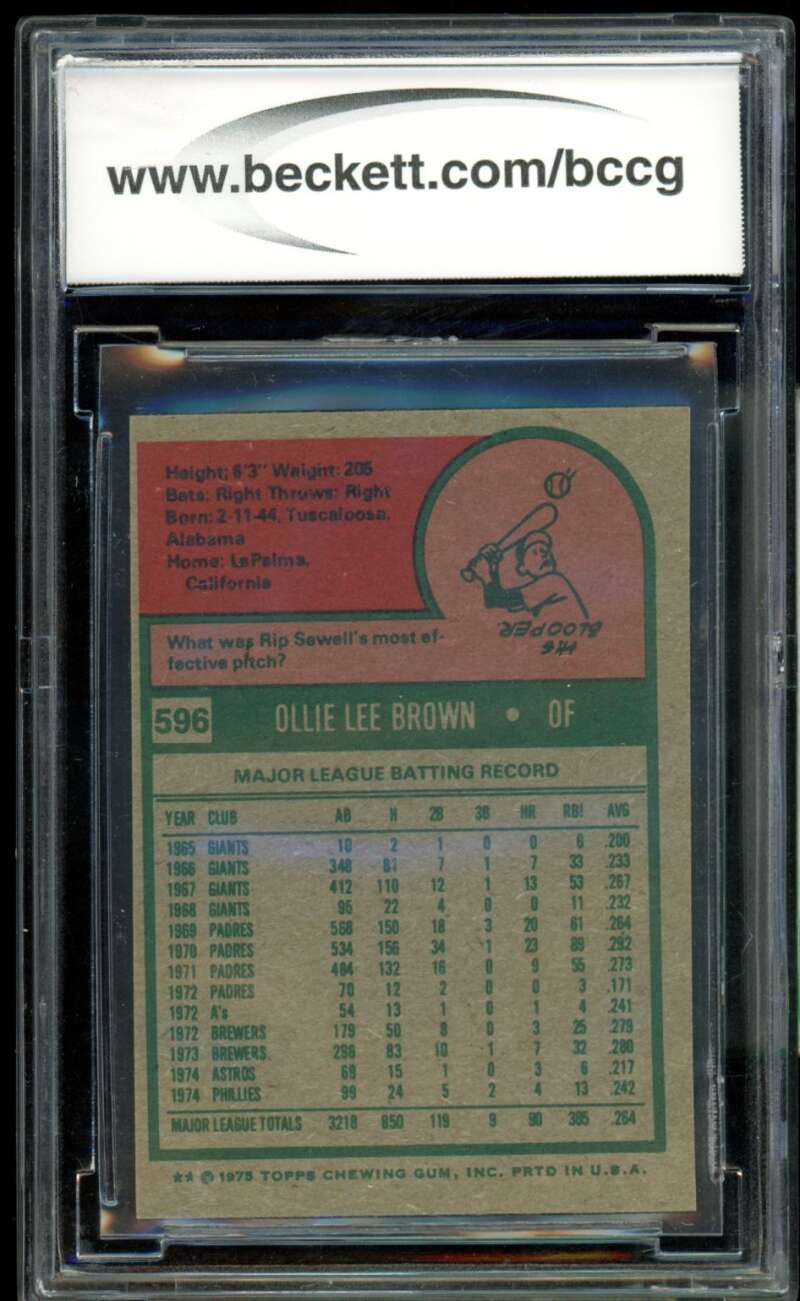 Ollie Brown Card 1975 Topps Mini #596 BGS BCCG 9 Image 2