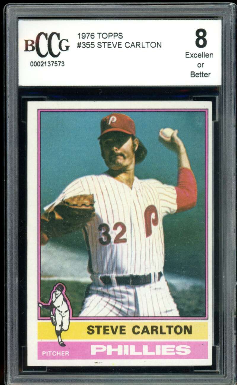 Steve Carlton Card 1976 Topps #355 BGS BCCG 8 Image 1