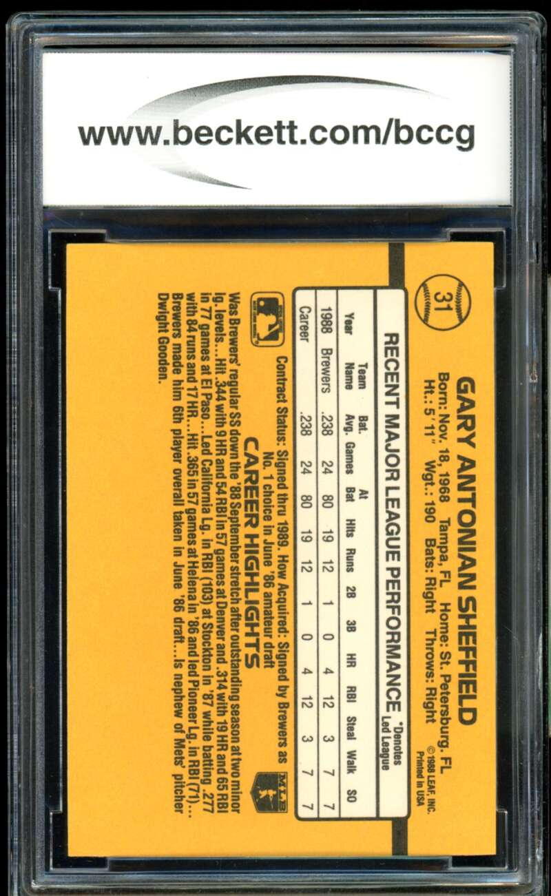 Gary Sheffield Rookie Card 1989 Donruss #31 BGS BCCG 10 Image 2