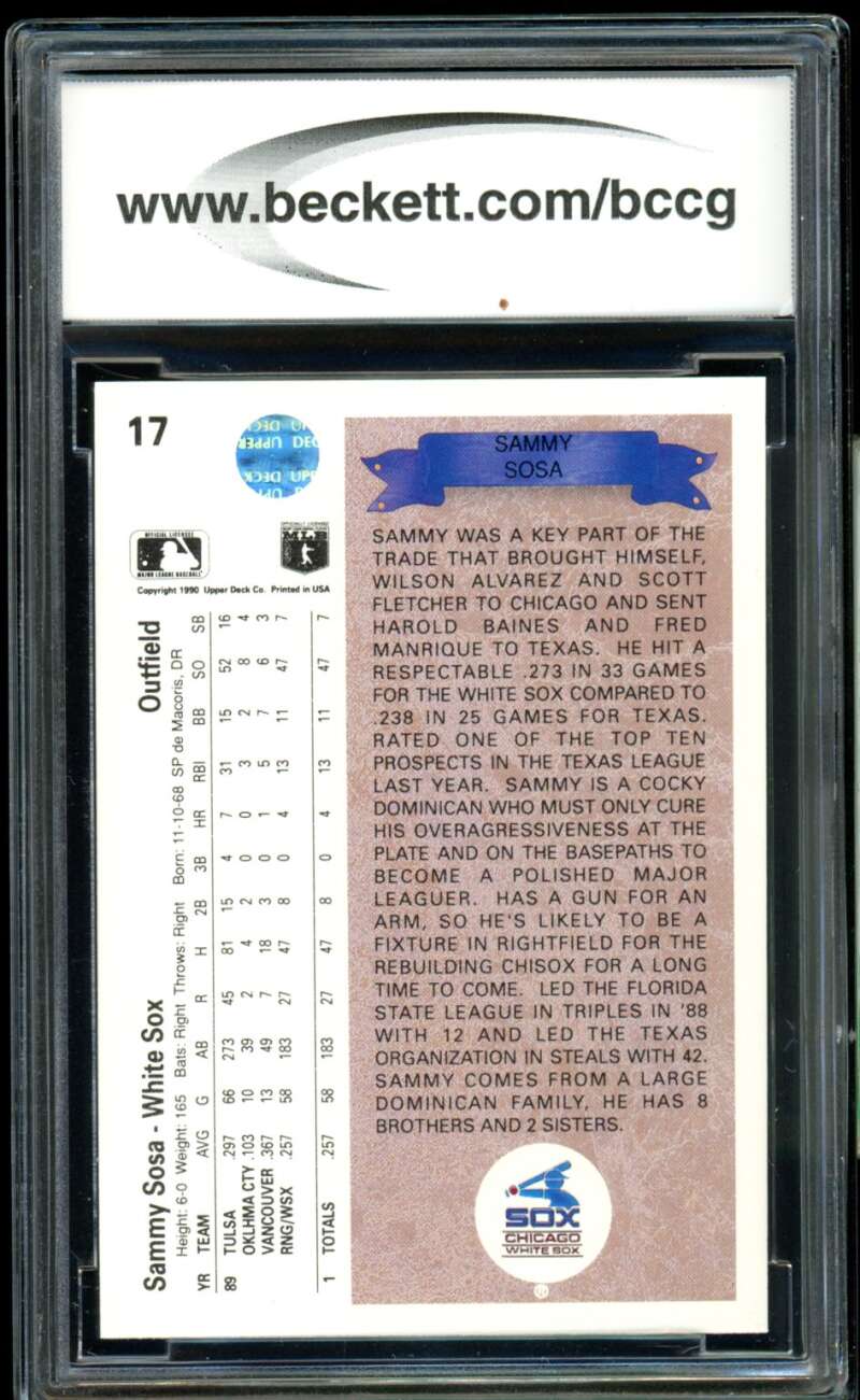 Sammy Sosa Rookie Card 1990 Upper Deck #17 BGS BCCG 10 Image 2
