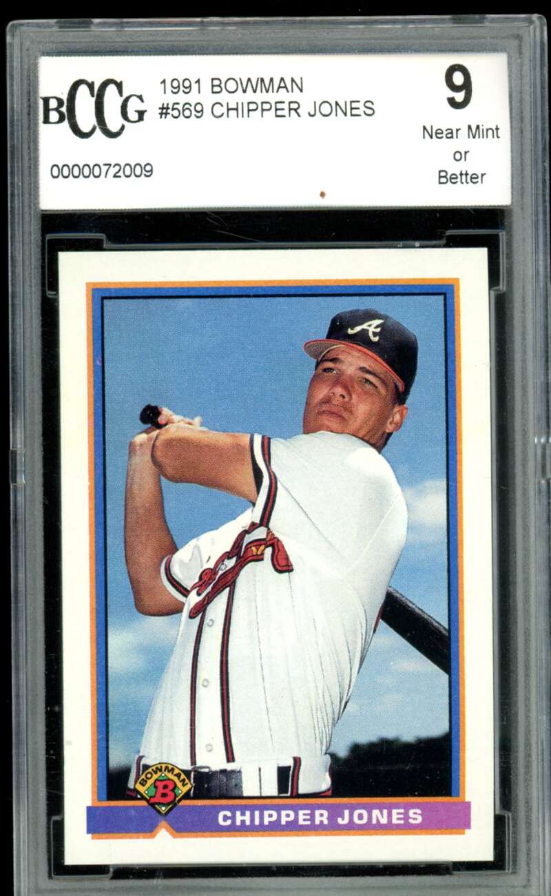 Chipper Jones Rookie Card 1991 Bowman #569 BGS BCCG 9 Image 1