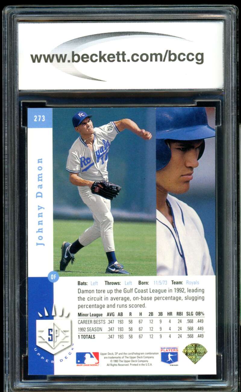 Johnny Damon Rookie Card 1993 SP #273 BGS BCCG 10 Image 2