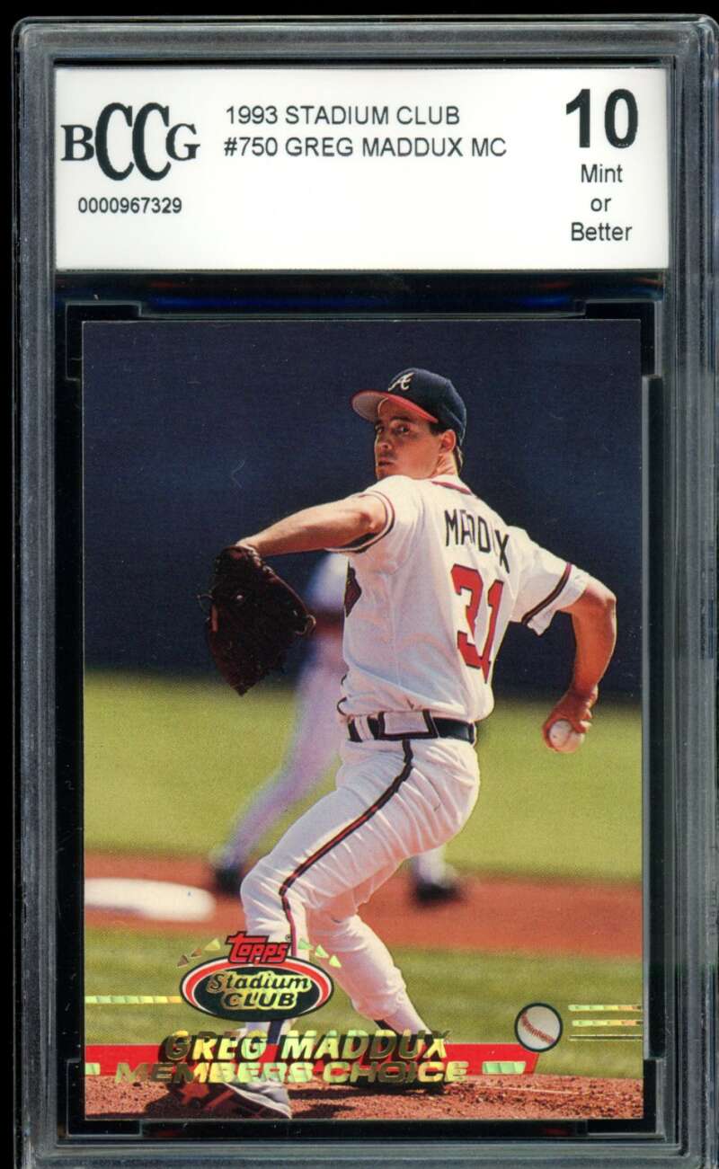 Greg Maddux Card 1993 Stadium Club #750 BGS BCCG 10 Image 1