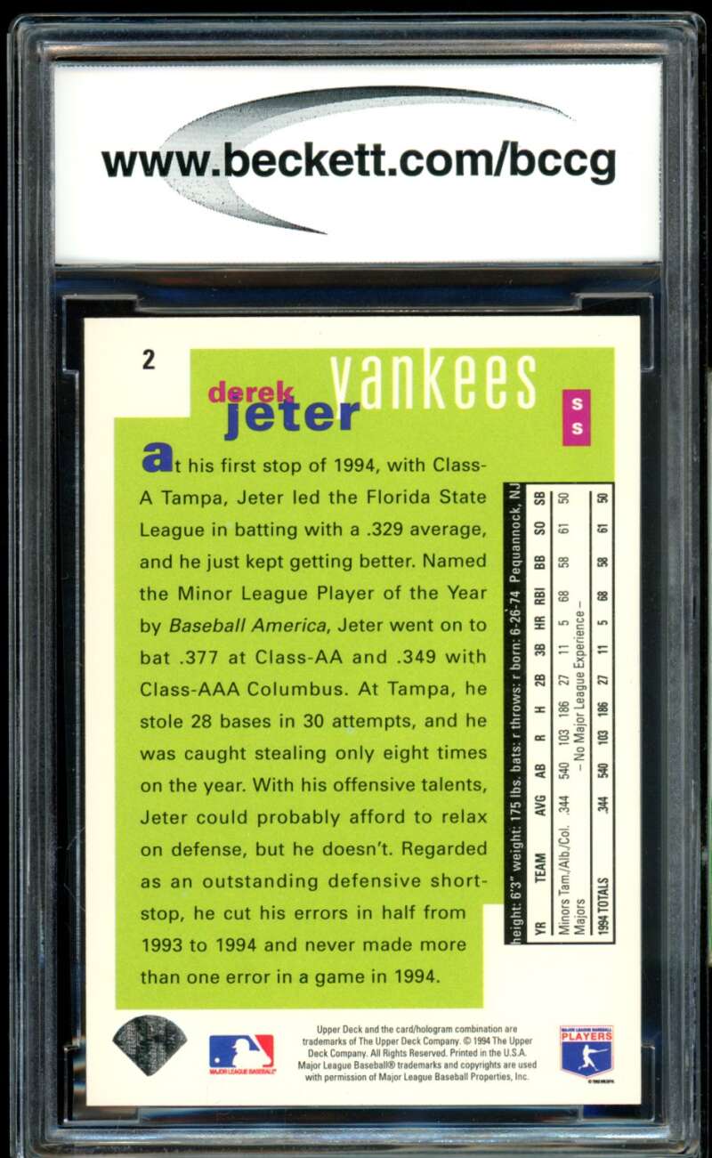 Derek Jeter Rookie Card 1995 Collector's Choice SE #2 BGS BCCG 10 Image 2