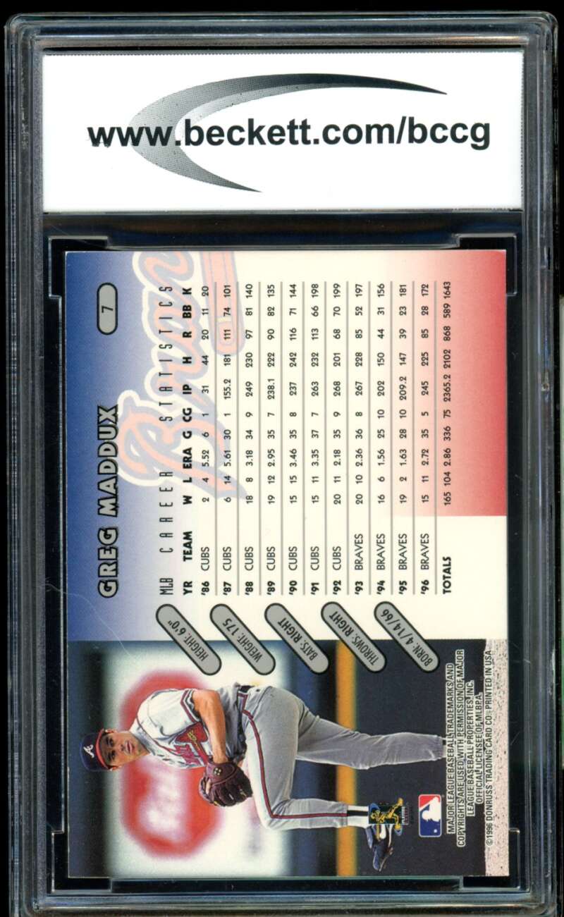 Greg Maddux Card 1997 Donruss #7 BGS BCCG 10 Image 2