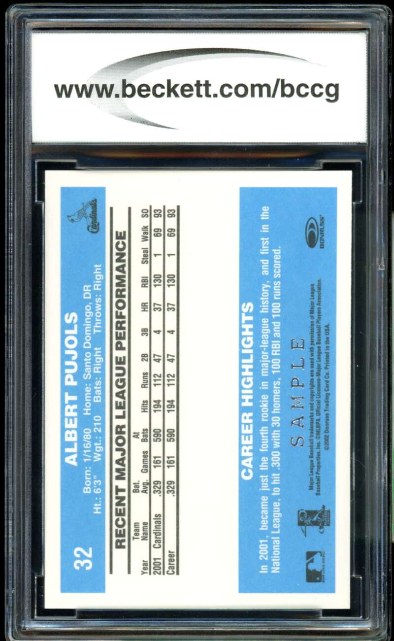 Albert Pujols Card 2002 Donruss Originals Samples #32 BGS BCCG 10 Image 2