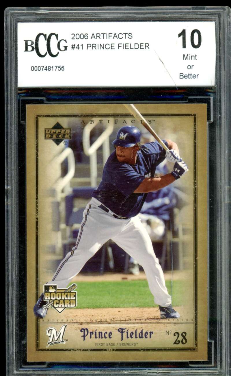 Prince Fielder Rookie Card 2006 Artifacts #41 BGS BCCG 10 (holder crack) Image 1