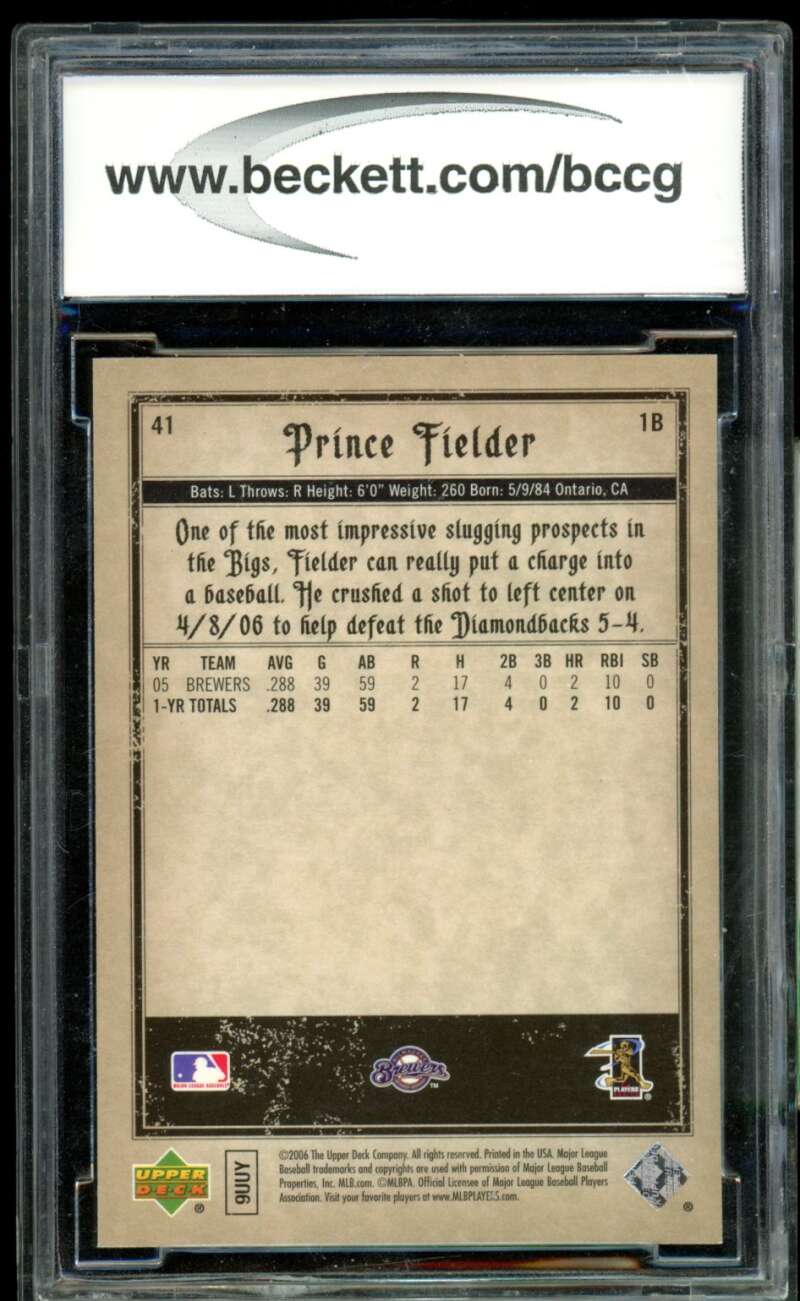 Prince Fielder Rookie Card 2006 Artifacts #41 BGS BCCG 10 (holder crack) Image 2