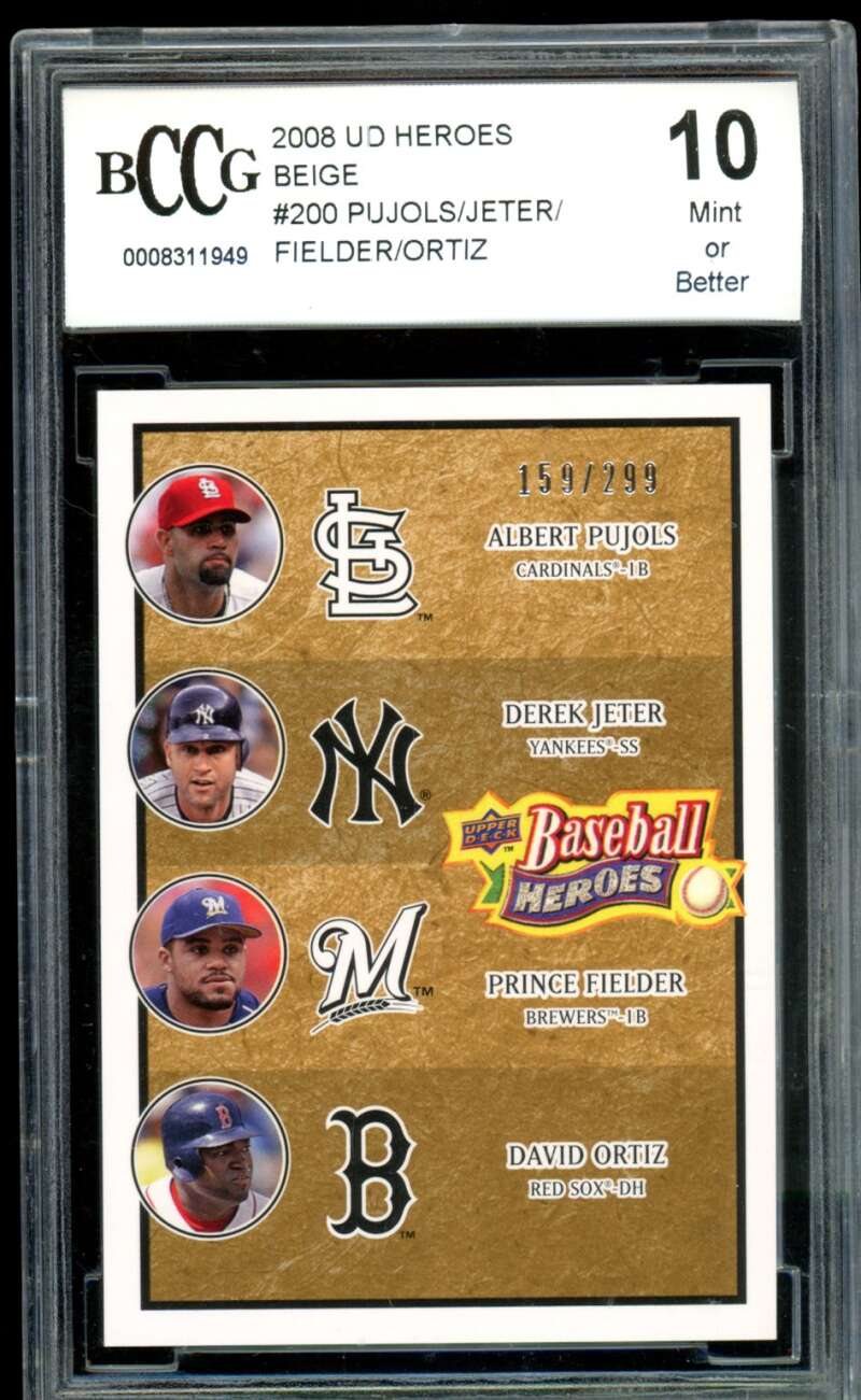 Pujols/Jeter/Fielder/Ortiz Card 2008 UD Heroes #200 (159/999) BGS BCCG 10 Image 1