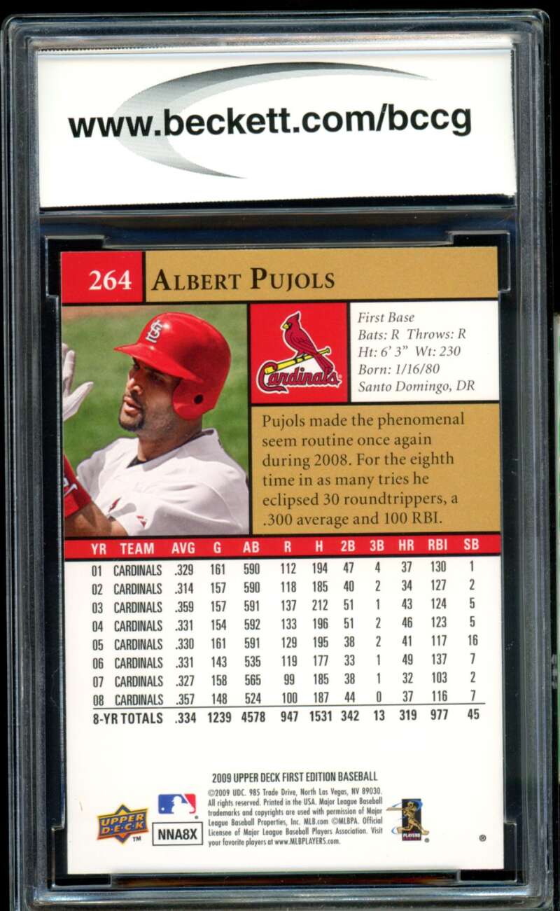 Albert Pujols Card 2009 UD First Edition #264 BGS BCCG 10 Image 2