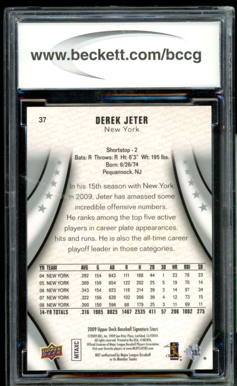 Derek Jeter 2009 Upper Deck Signature Stars #37 BGS BCCG 10 (holder scratch) Image 2