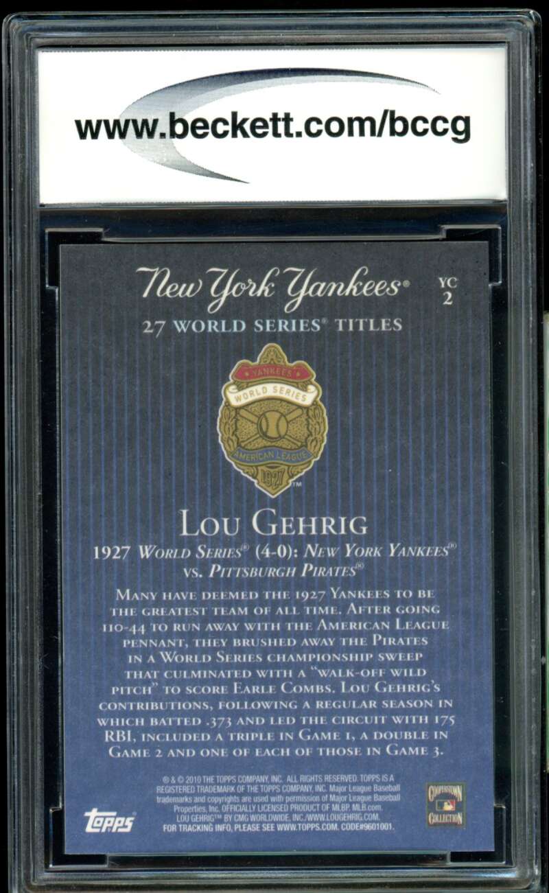 Lou Gehrig Card 2010 Topps 27 World Championships 1952 #2 BGS BCCG 10 Image 2