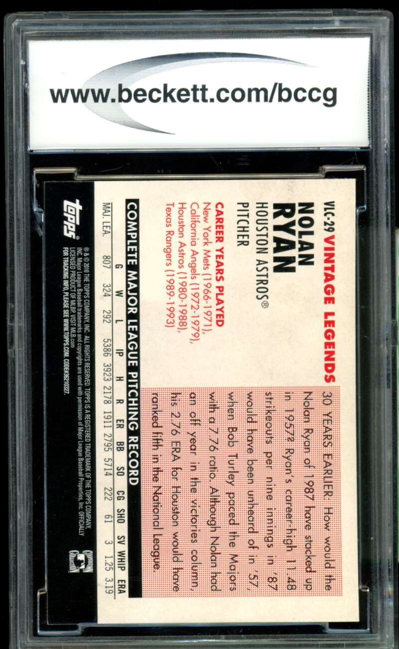 Nolan Ryan 2010 Topps Vintage Legends Coll. #VLC29 BGS BCCG 10 (holder crack) Image 2