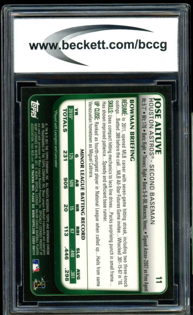 Jose Altuve Rookie Card 2011 Bowman Chrome Draft #11 BGS BCCG 8 Image 2
