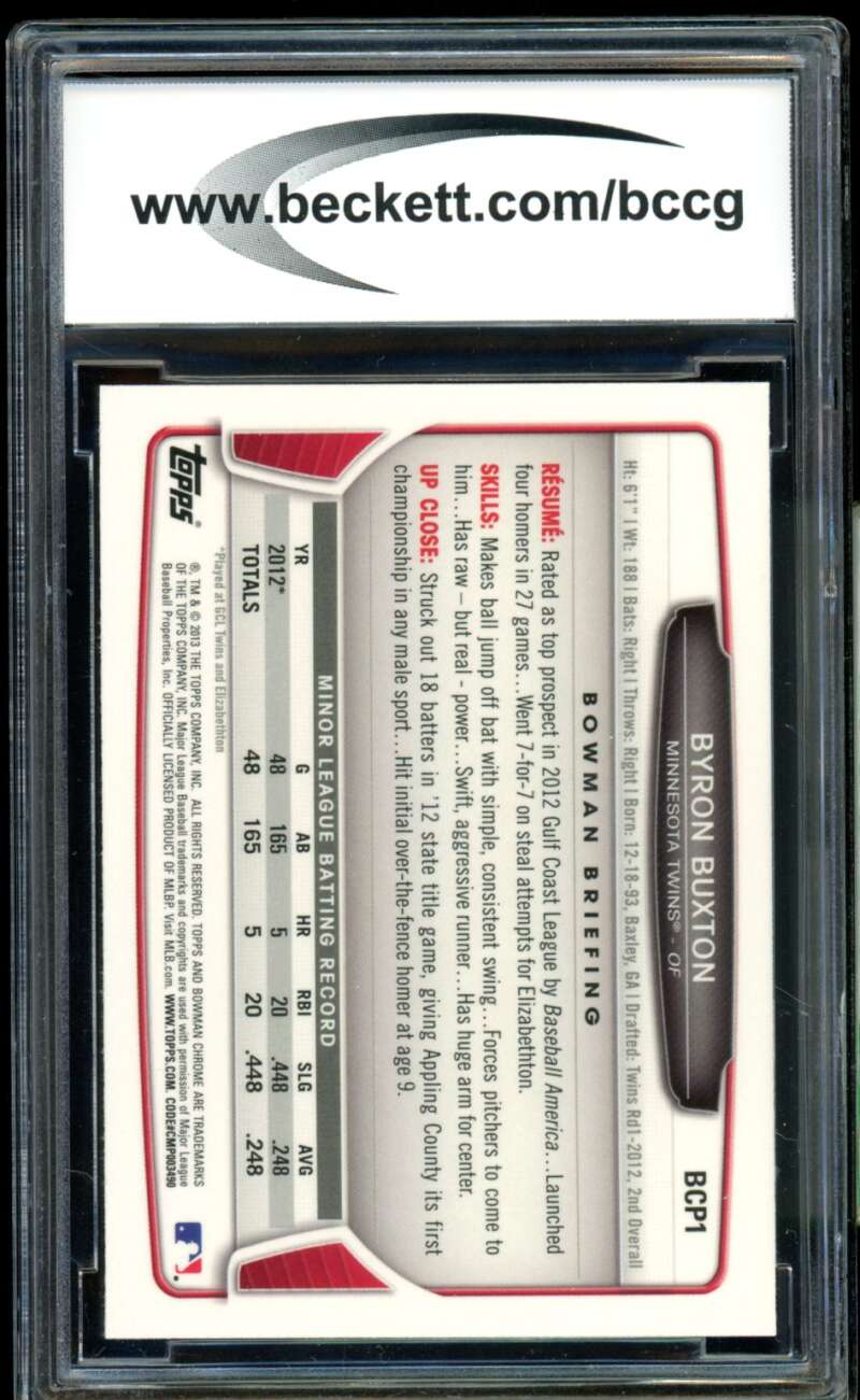 Byron Buxton Rookie Card 2013 Bowman Chrome Prospects #BCP1 BGS BCCG 10 Image 2