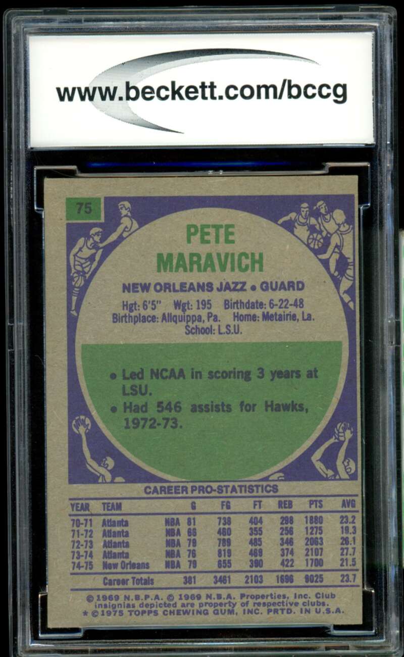 Pete Maravich Card 1975-76 Topps #75 BGS BCCG 8 Image 2