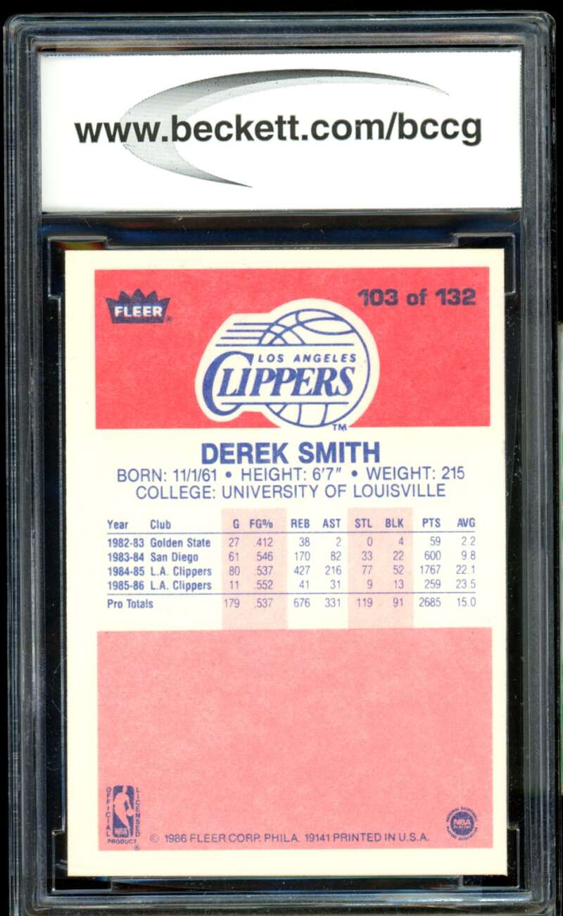 Derek Smith Card 1986-87 Fleer #103 BGS BCCG 9 Image 2