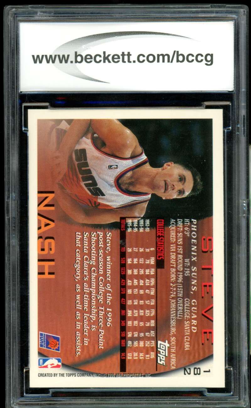 Steve Nash Rookie Card 1996-97 Topps #182 BGS BCCG 10 Image 2