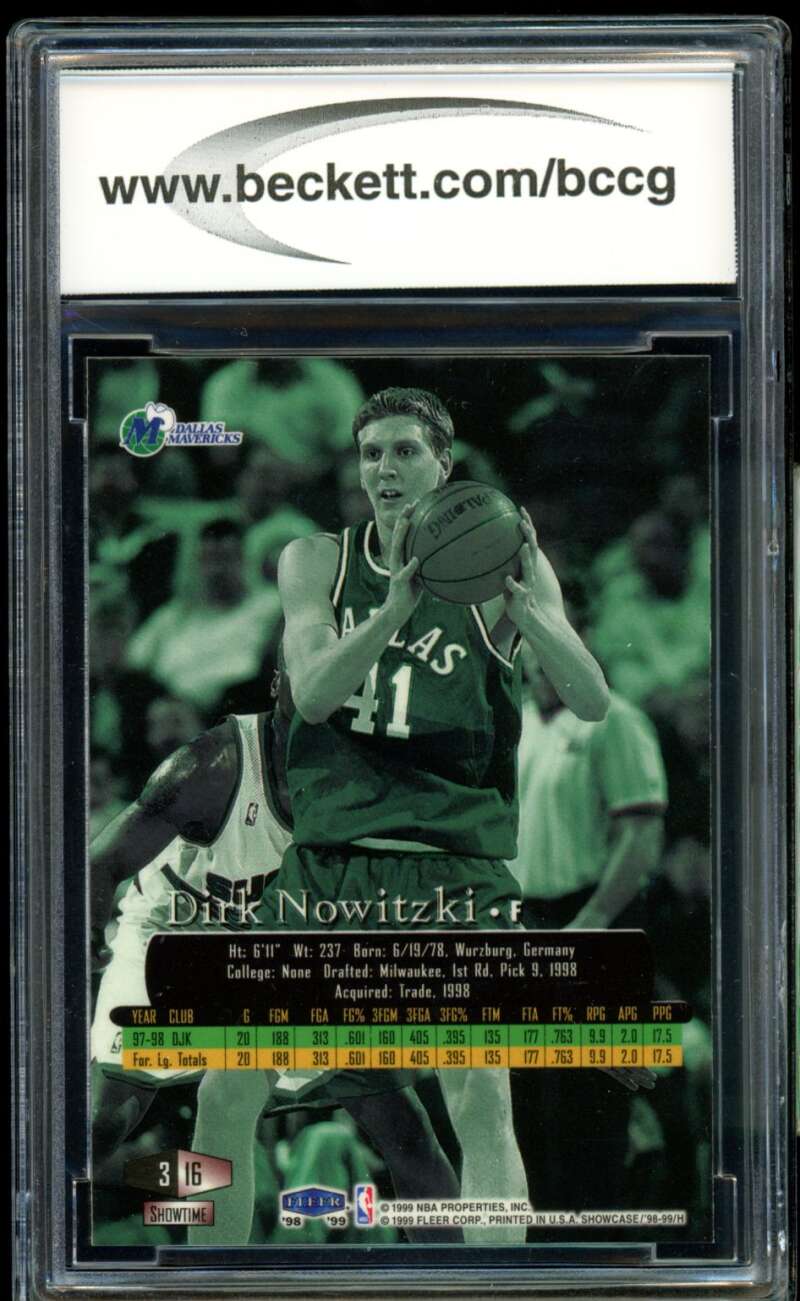 Dirk Nowitzki Rookie Card 1998-99 Flair Showcase Row 3 #16 PSA 10 Image 2