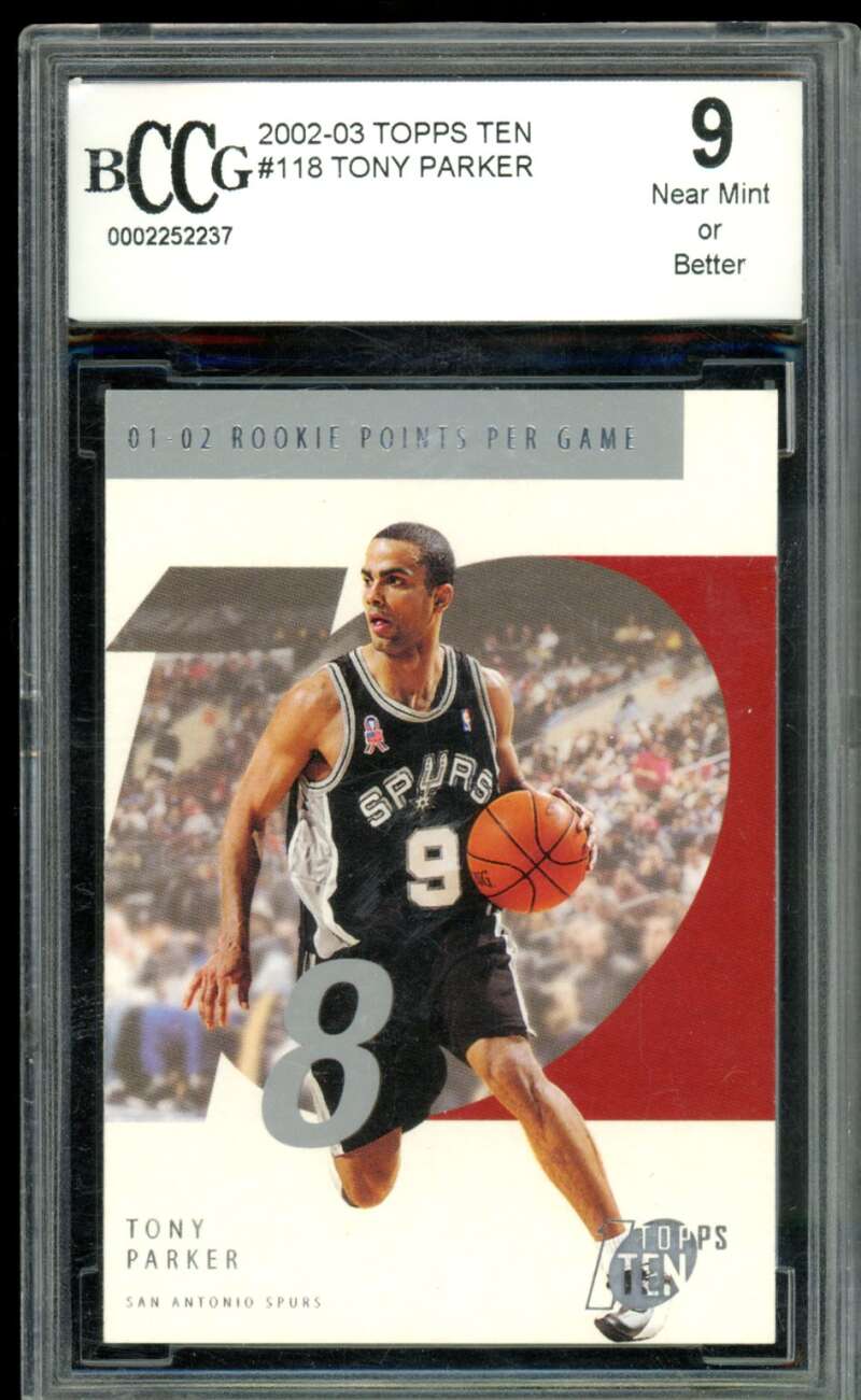 Tony Parker Card 2002-03 Topps Ten #118 BGS BCCG 9 (holder scratch) Image 1
