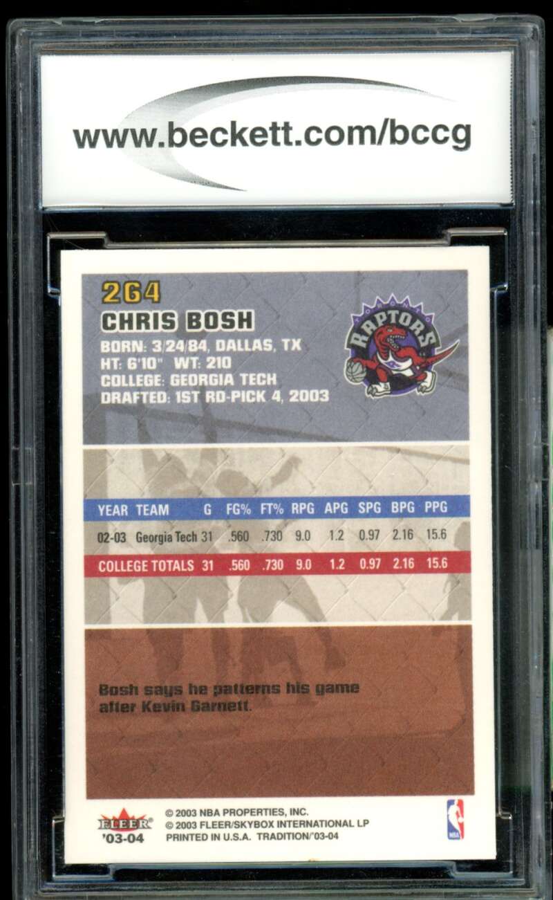 Chris Bosh Rookie Card 2003-04 Fleer Tradition #264 BGS BCCG 10 Image 2