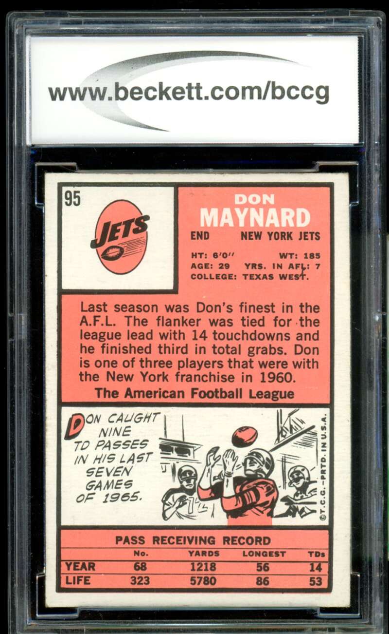 Don Maynard Card 1966 Topps #95 BGS BCCG 8 Image 2