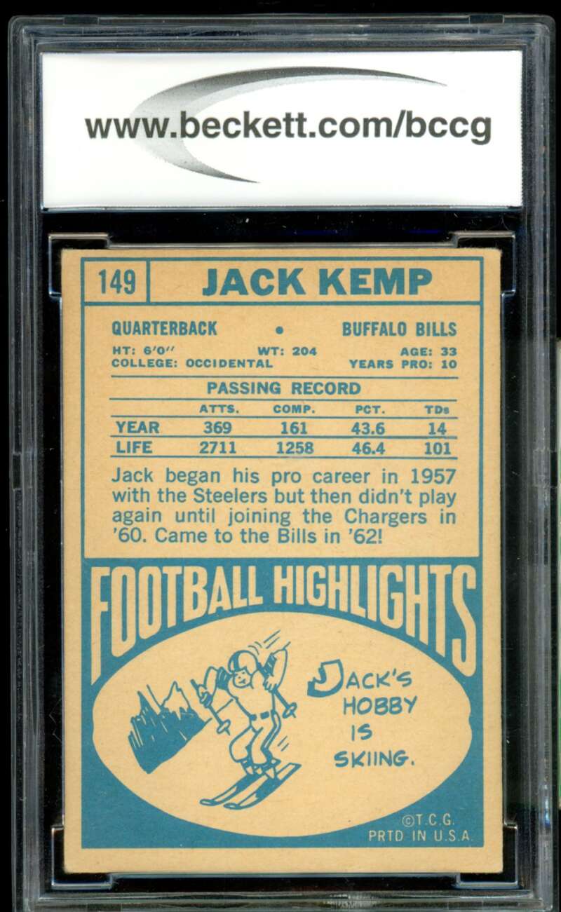 Jack Kemp Card 1968 Topps #149 BGS BCCG 7 Image 2