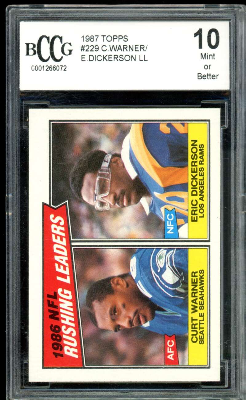 Curt Warner/Eric Dickerson Card 1987 Topps #229 BGS BCCG 10 (holder scratch) Image 1