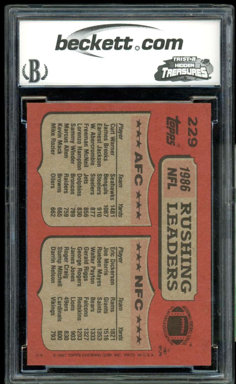 Curt Warner/Eric Dickerson Card 1987 Topps #229 BGS BCCG 10 (holder scratch) Image 2