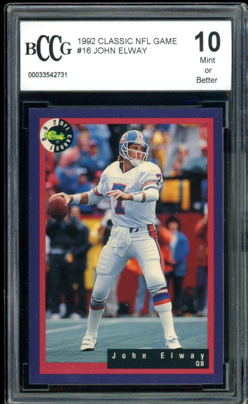 John Elway Card 1992 Classic NFL Game #16 BGS BCCG 10 Image 1