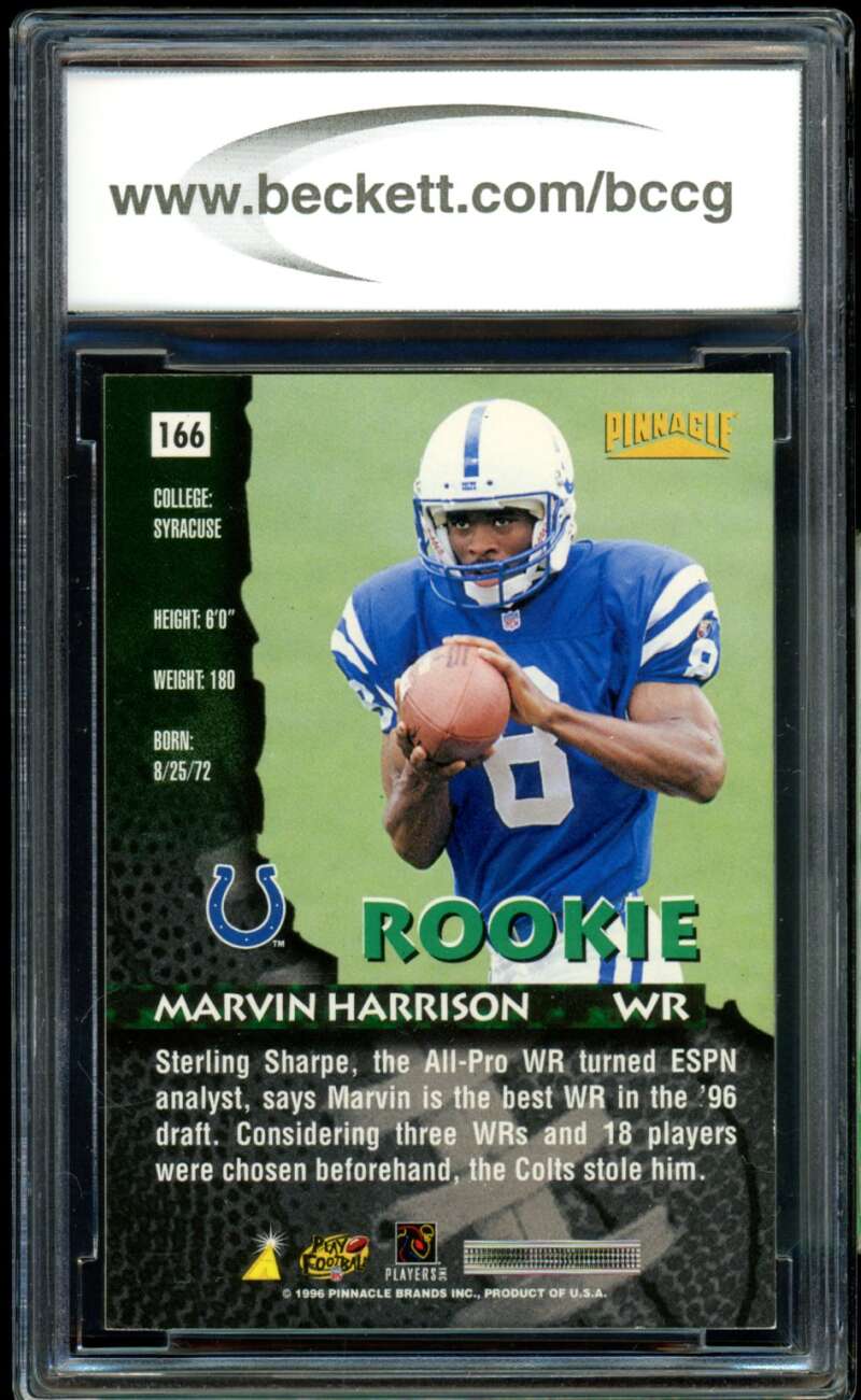 Marvin Harrison Rookie Card 1996 Pinnacle #166 BGS BCCG 10 Image 2