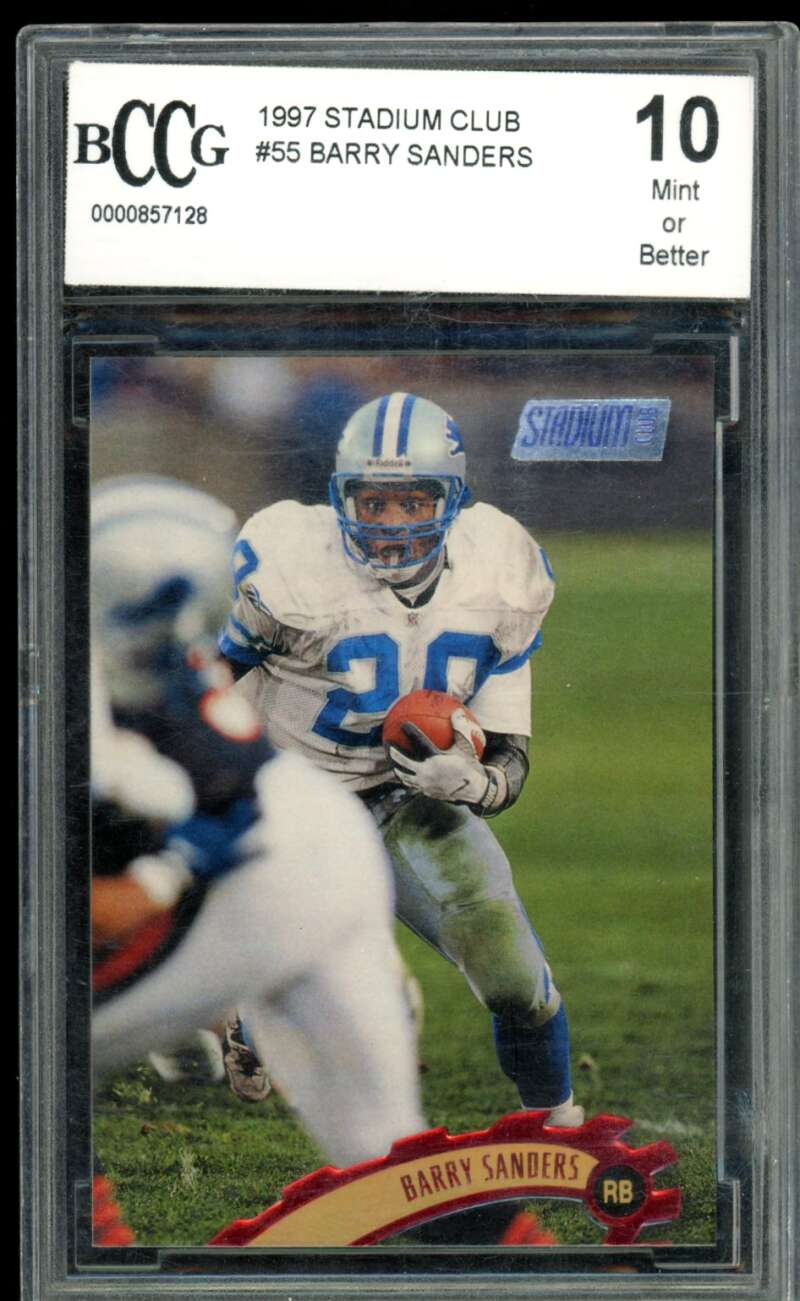 Barry Sanders Card 1997 Stadium Club #55 BGS BCCG 10 (holder scratch) Image 1