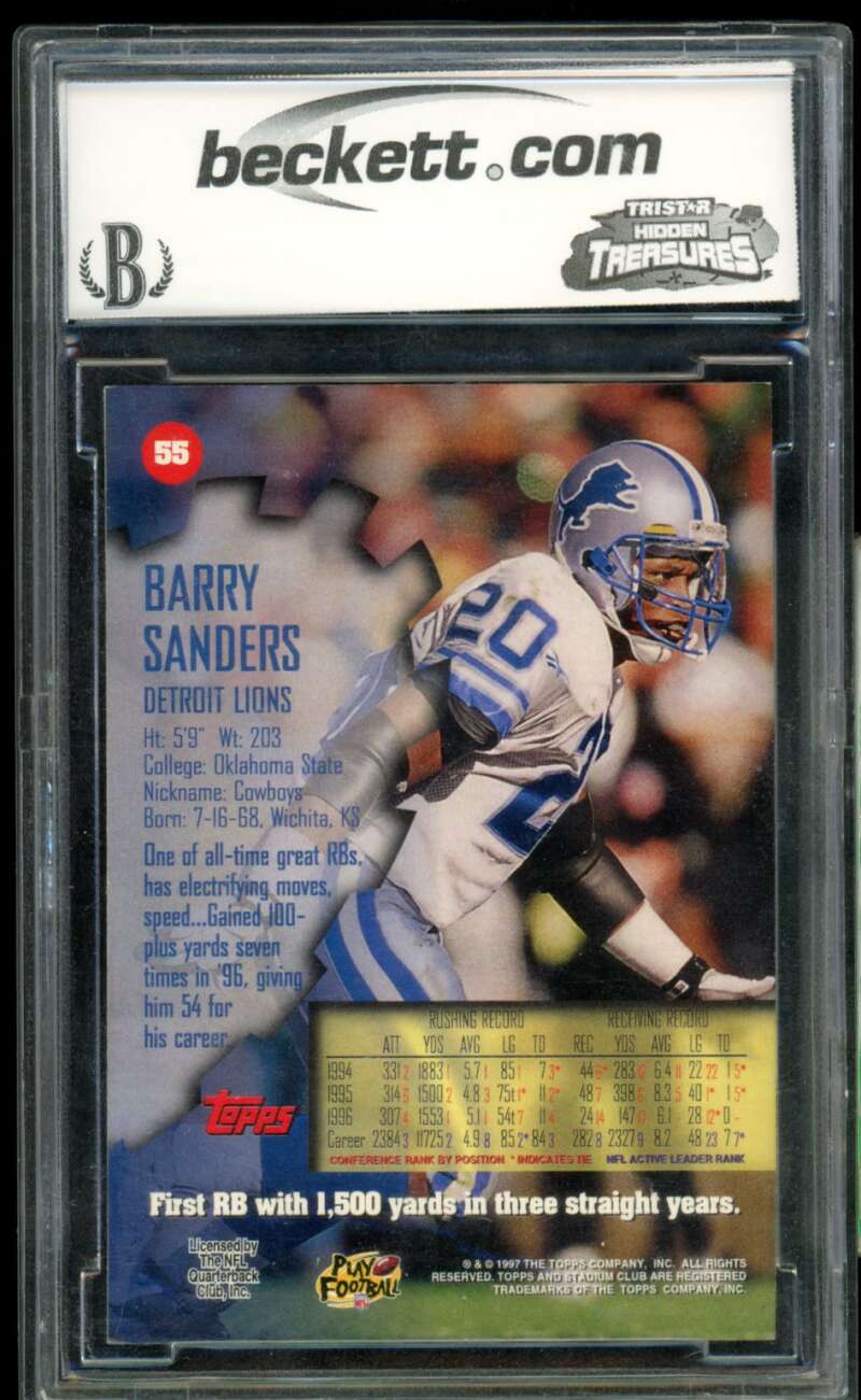 Barry Sanders Card 1997 Stadium Club #55 BGS BCCG 10 (holder scratch) Image 2