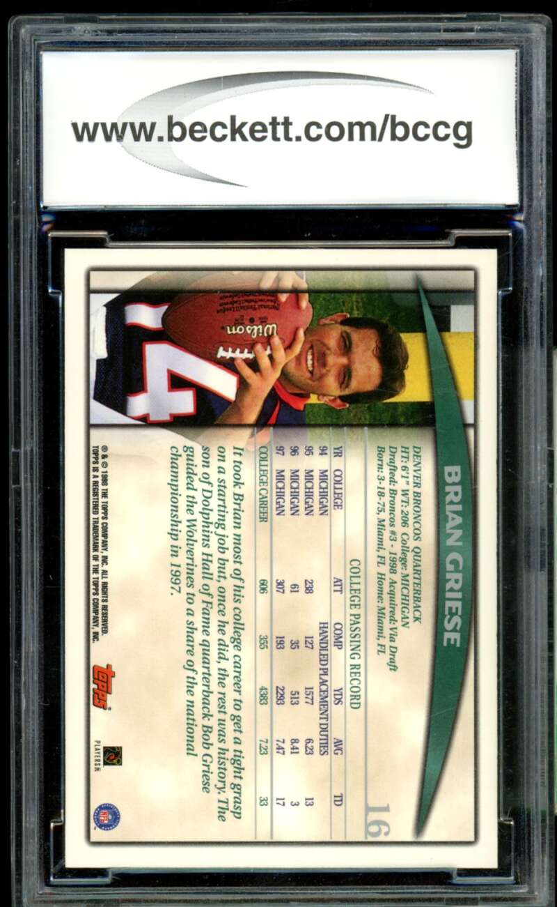 Brian Griese Rookie Card 1998 Topps Season Opener #16 BGS BCCG 10 Image 2