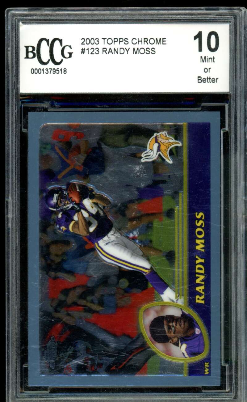 Randy Moss Card 2003 Topps Chrome #123 BGS BCCG 10 (holder scratch) Image 1