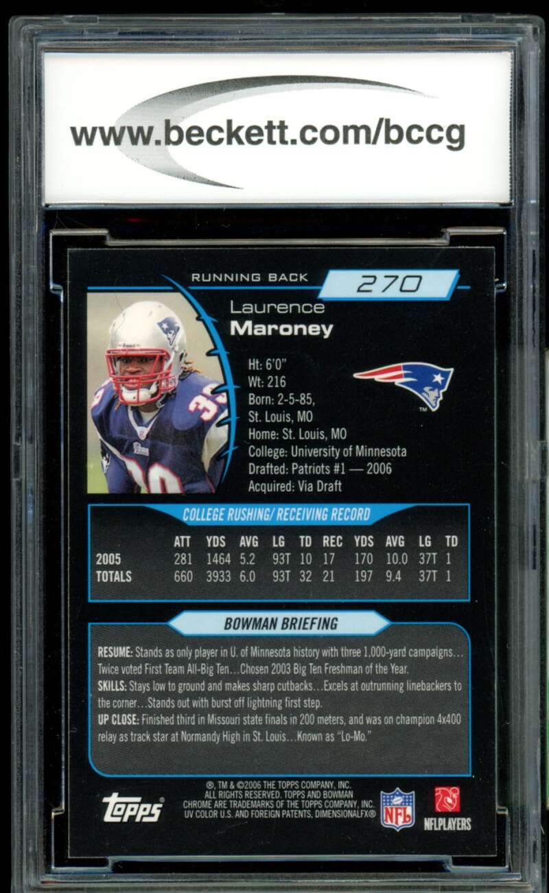 Laurence Maroney Rookie Card 2006 Bowman Chrome #270 BGS BCCG 10 Image 2