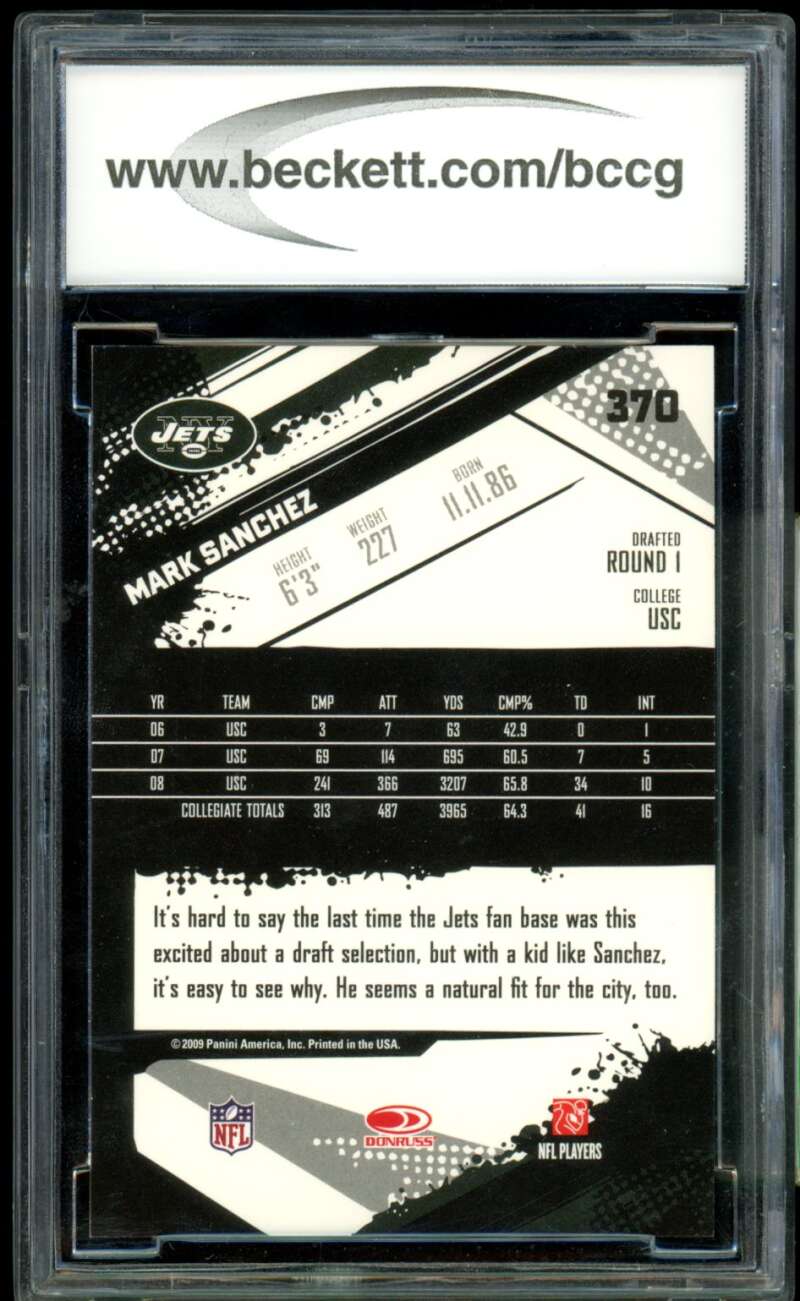 Mark Sanchez Rookie Card 2009 Score #370 BGS BCCG 10 (holder scratch) Image 2