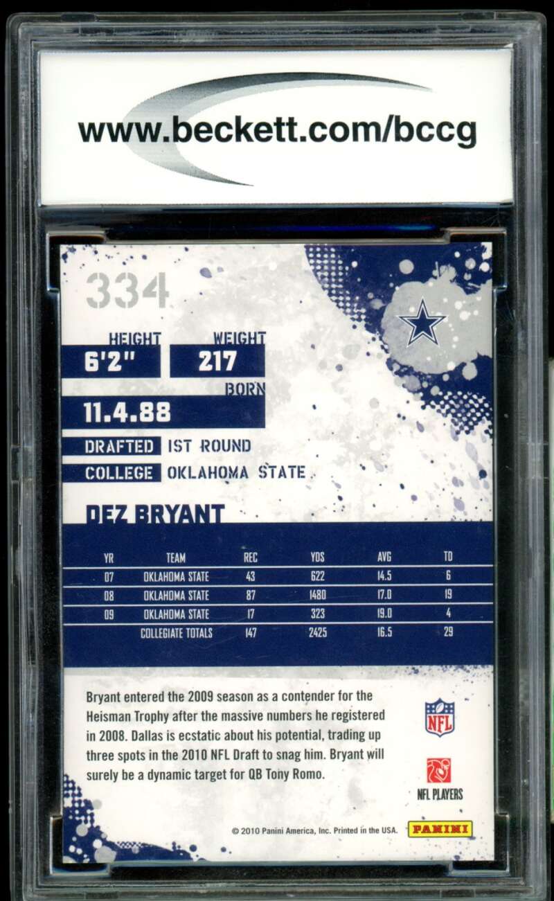 Dez Bryant Rookie Card 2010 Score #334 BGS BCCG 10 Image 2