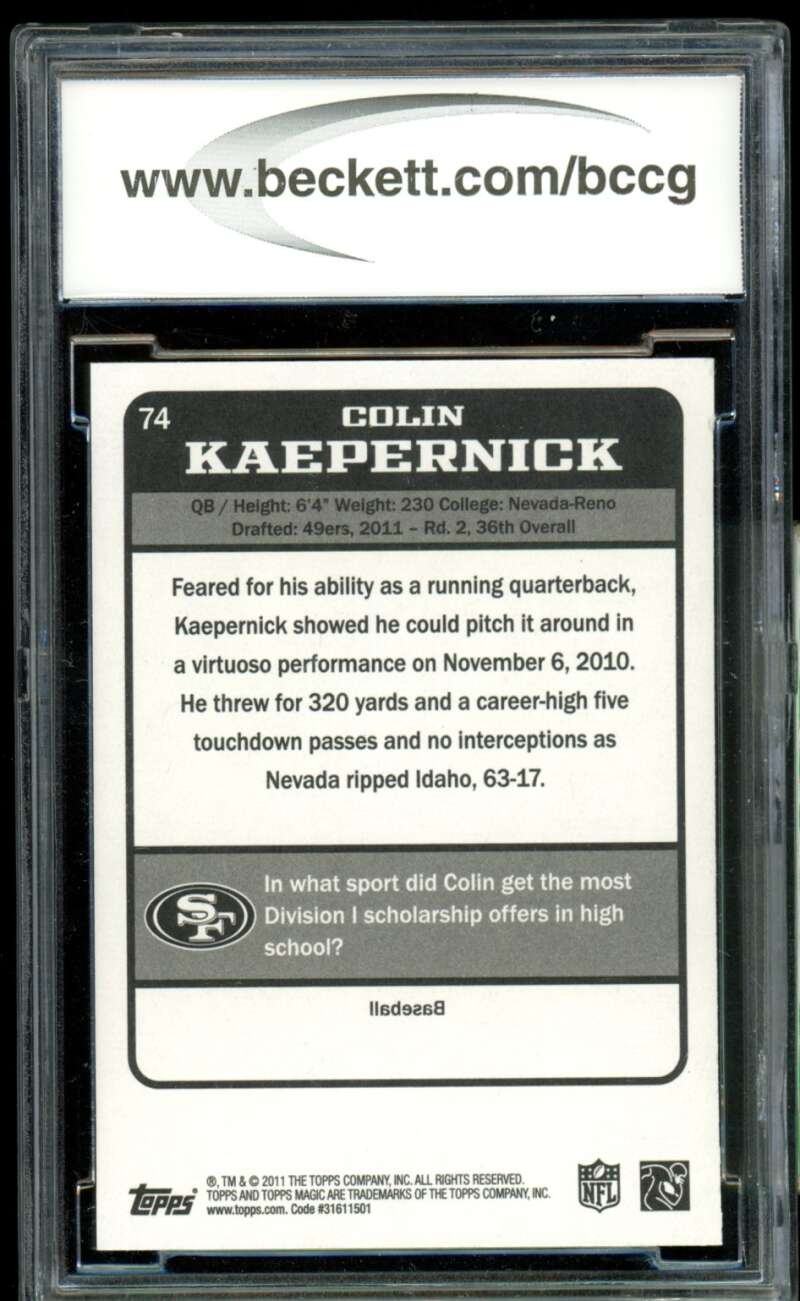 Colin Kaepernick Rookie Card 2011 Topps Magic #74 BGS BCCG 9 (holder crack) Image 2