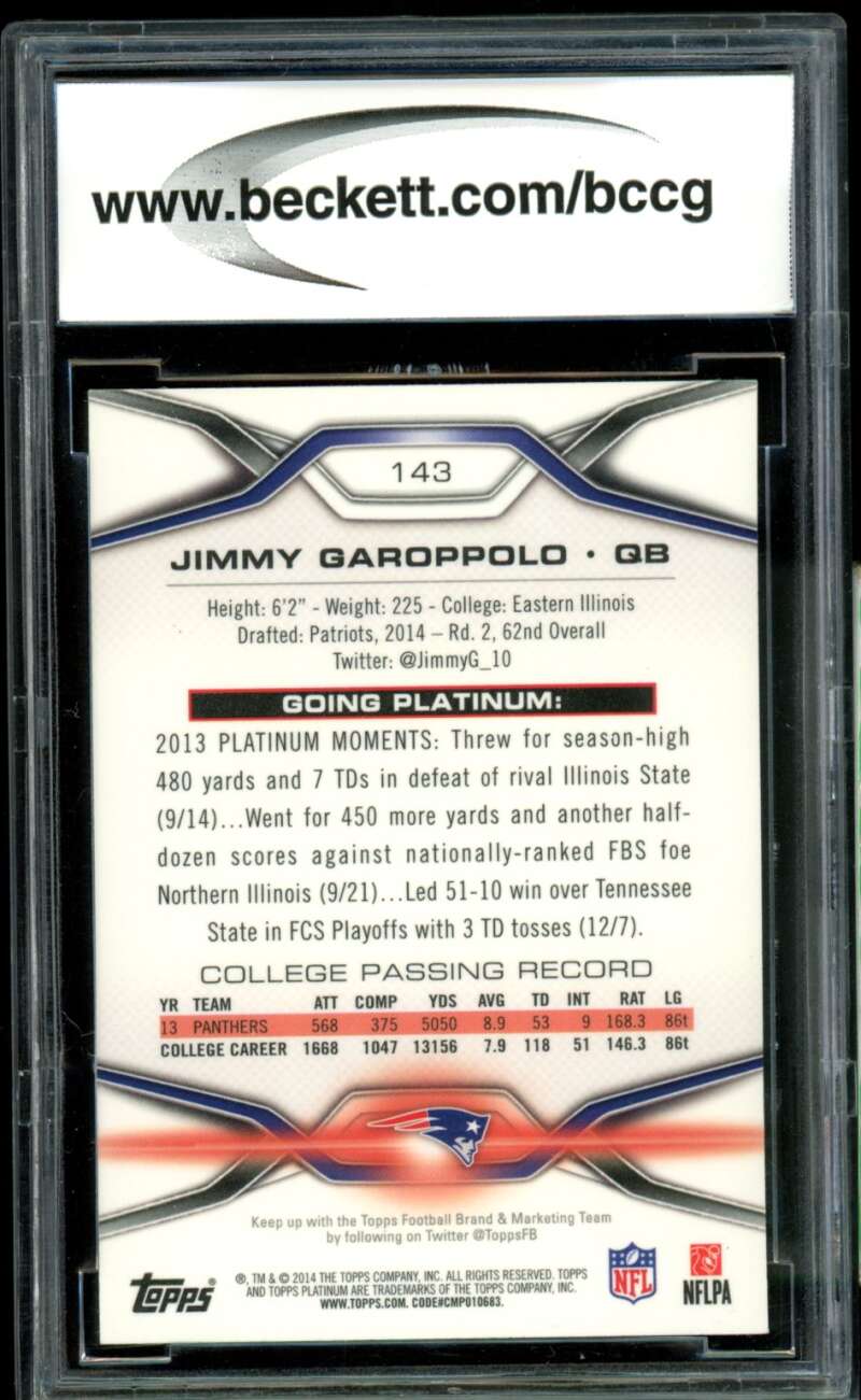 Jimmy Garoppolo Rookie Card 2014 Topps Platinum Xfractors #143 BGS BCCG 10 Image 2