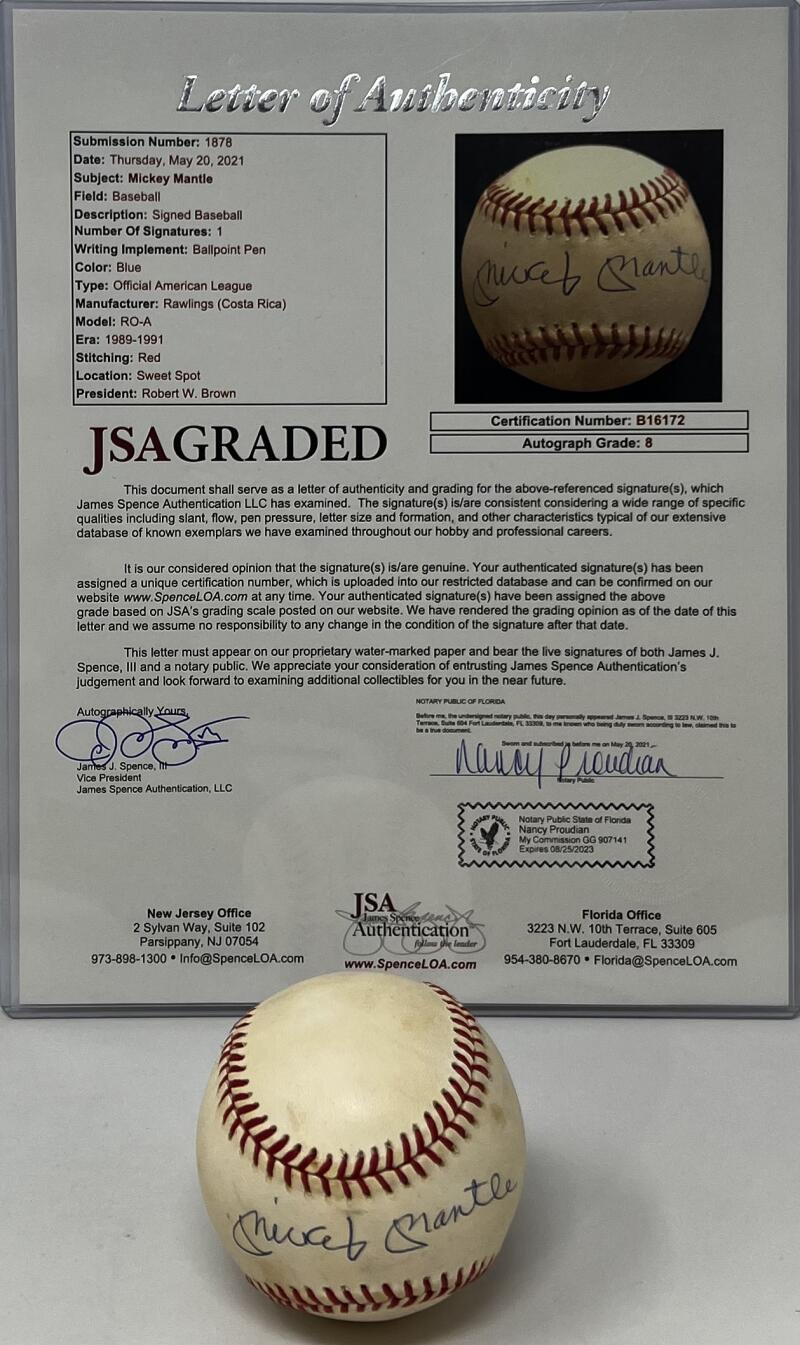 Mickey Mantle Autograph Signed Official American League Ball JSA Authentic Image 3