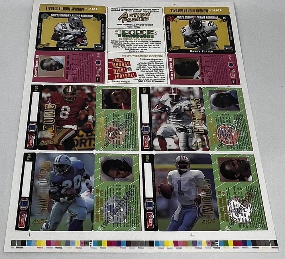 1993 Action Packed NFL Proof 11x13 Uncut Sheet  B. Sanders S. Young E. Smith Image 2