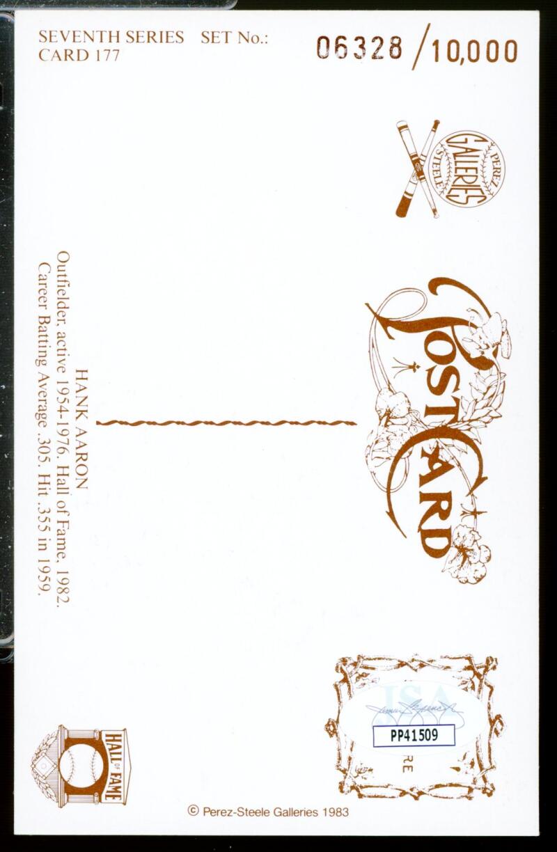 1983 Perez Steele Autograph Signed Hank Aaron H.O.F Postcard JSA Authentic /10000 Image 2