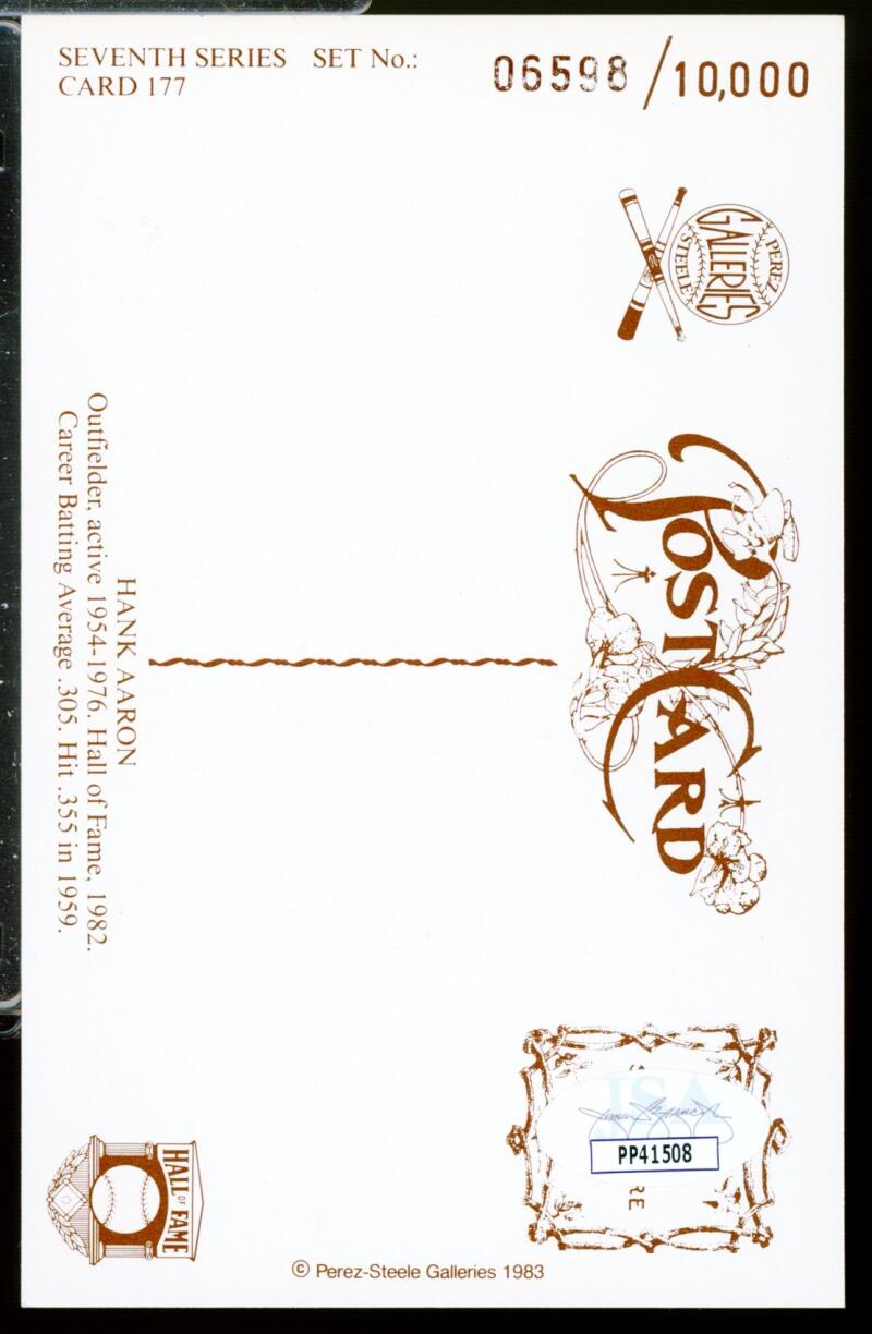 1983 Perez Steele Autograph Signed Hank Aaron H.O.F Postcard JSA Authentic /10000 Image 2