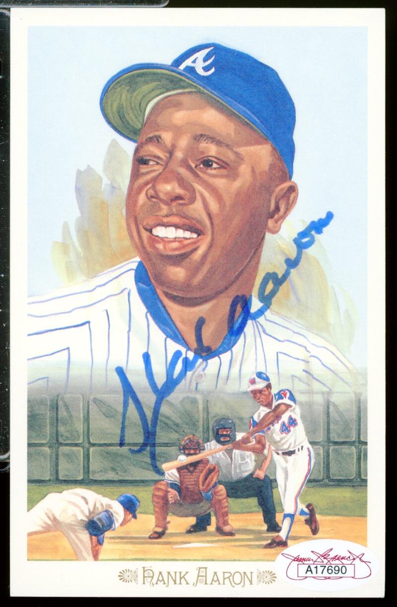 1989 Perez Steele Autograph Signed Hank Aaron H.O.F Postcard JSA Authentic /10000 Image 1