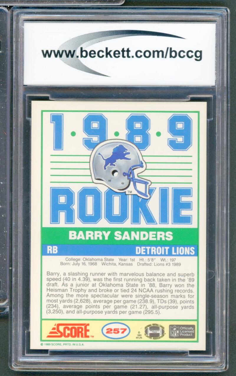 1989 Score #257 Barry Sanders Rookie Card BGS BCCG 10 Mint+ Image 2