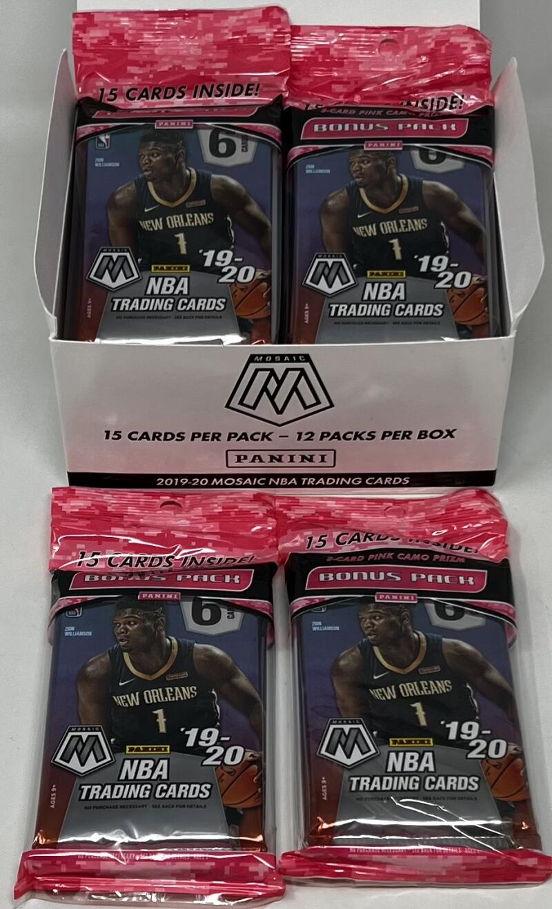 2019-20 Panini Mosaic Basketball Cello Pack Box ( Pink Camo Prizms) Image 2