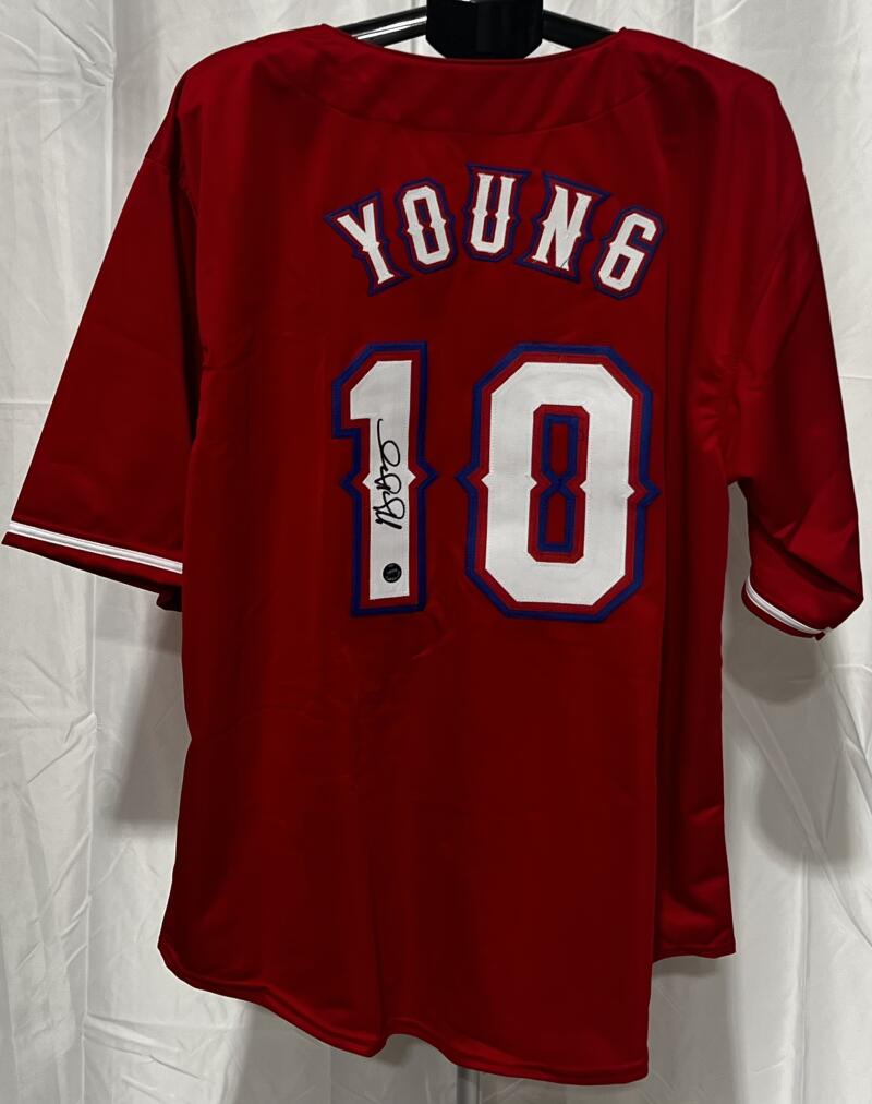 Michael Young Autograph Signed Texas Rangers Red Jersey INK Authentic  Image 1