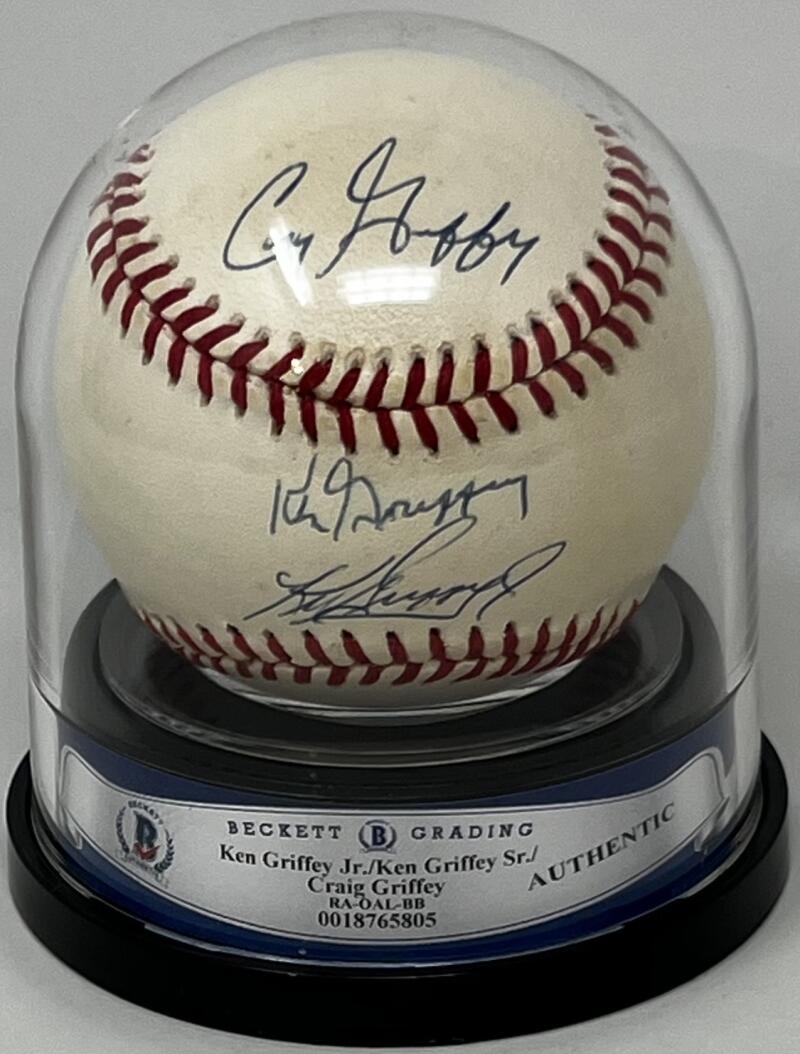Craig, Ken, Ken Jr. Griffey Autograph Signed Official Major League Ball BAS Authentic Image 1