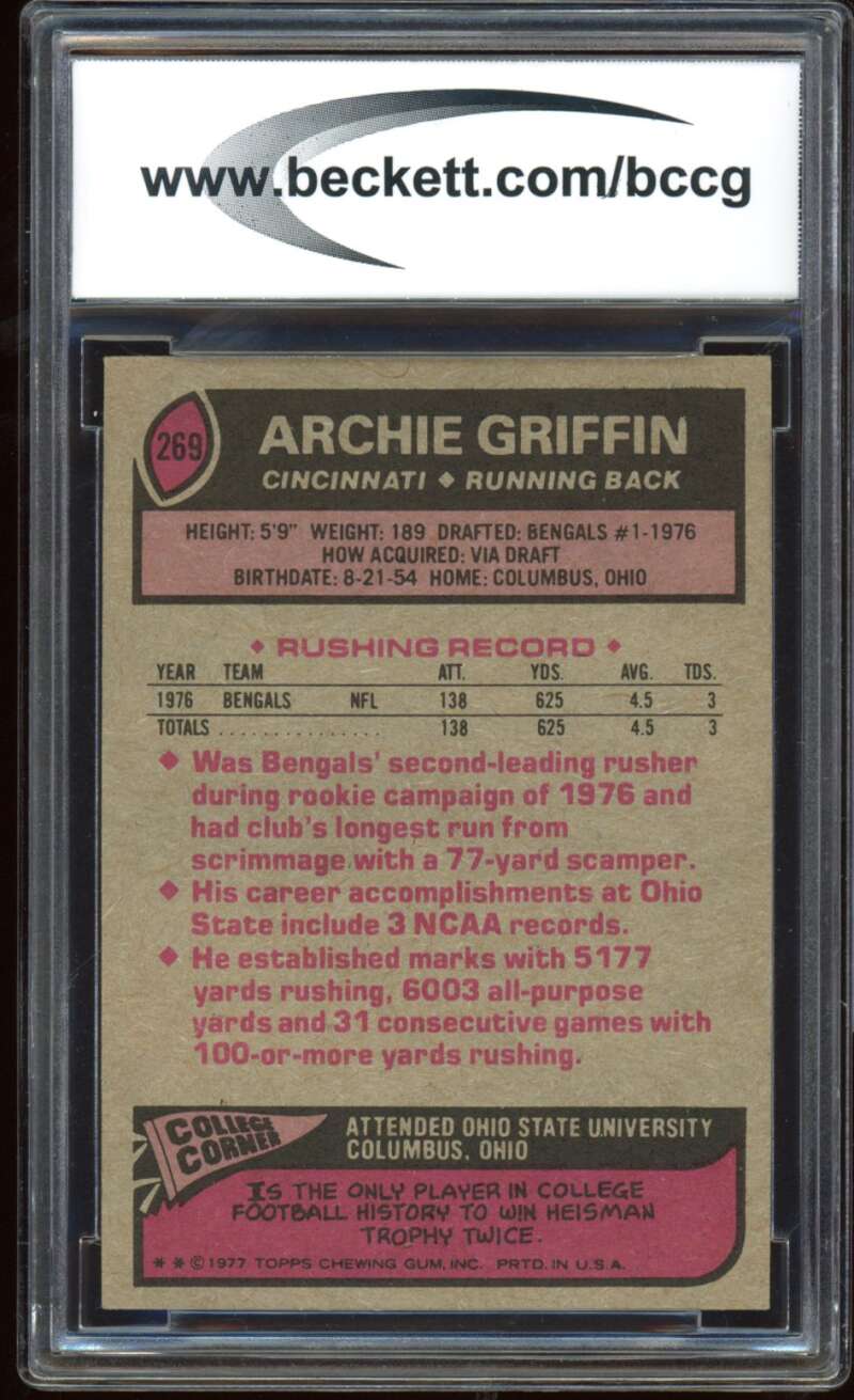 1977 Topps #269 Archie Griffin Rookie Card BGS BCCG 9 Near Mint+ ...